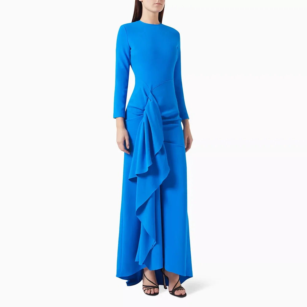 

Formal Evening Dress Maxi Mermaid O-Neck Blue Party Dresses for Women 2025 Long Sleeves Pleat Ankle Length Prom Gowns Customized