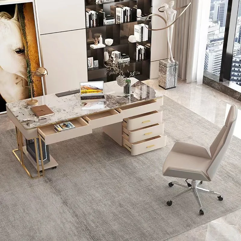 

Light luxury modern simple Pandora rock slab desk high-end study multi-functional computer table rock slab home desk
