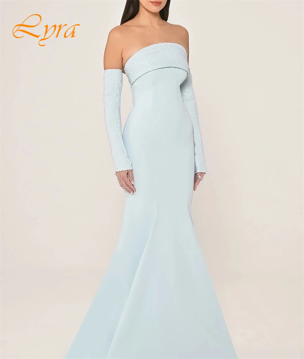 فستان سهرة حورية البحر رشيق مخصص بدون حمالات، فساتين حفلة موسيقية رائعة بأكمام قابلة للفصل، فساتين مناسبة خاصة فاخرة