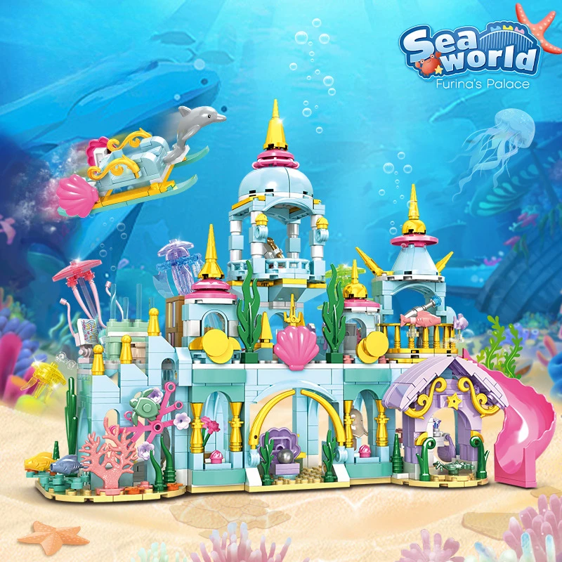 

Строительный блок для девочек, замок принцессы, подводный мир, игровая площадка, сборка мелких частиц, детские игрушки