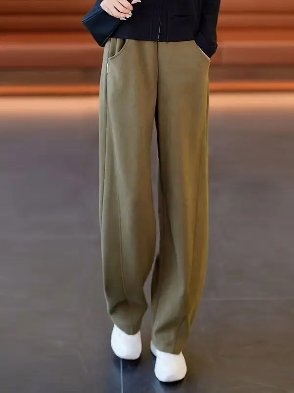 

Женские утепленные брюки-бананы на флисовой подкладке для осени и зимы, спортивные, маленького размера, с широкими штанинами, повседневные, свободные, прямые брюки