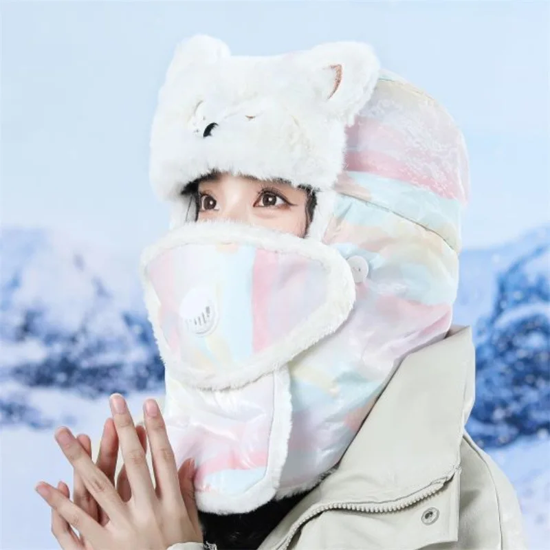 

Winter Fashion Earmuffs Plus Velvet Thickening Lei Feng Hat Breathing Valve Two-piece Set Cat Ears Cold and Frost Outdoor Adult