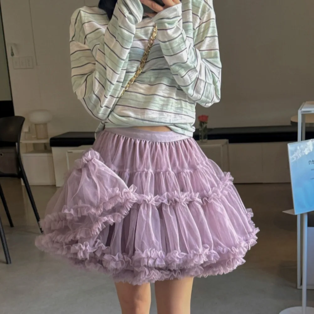 Princ Sle f jupe femme bouffante Tulle doux vichy taille élastique gâteau jupe Ci trajet approprié bois ain