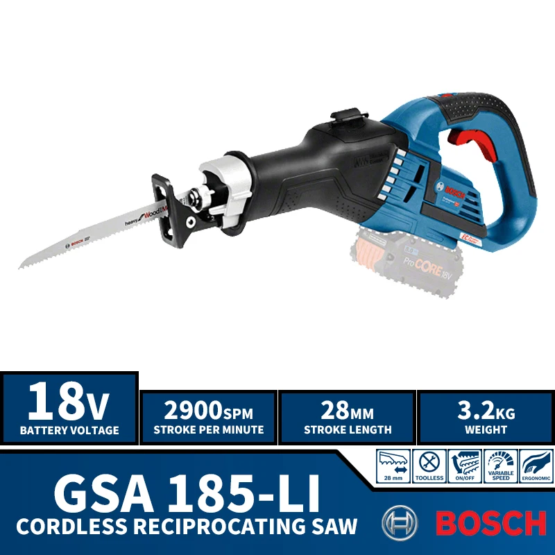 BOSCH GSA 185-LI Brushless Cordless Reciprocating Saw BITURBO 18V Lithium Power Tools