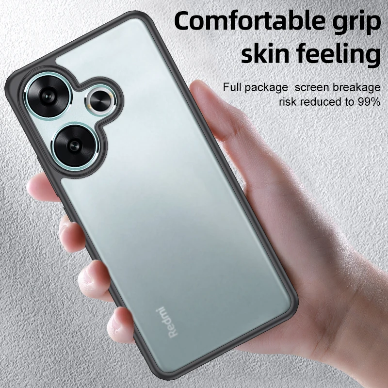 Matte Frosted & Transparent ice Crystal Shockproof Case for Xiaomi Redmi Turbo 3 Rugged Protective Armor Cover for Poco F6 Case