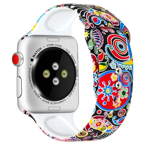 Printed Silicone Strap For Apple Watch Band 40mm 44mm 45mm 41mm Smartwatch Bracelet Correa Watchband Iwatch 7 6 5 4 3 Se 40 Mm