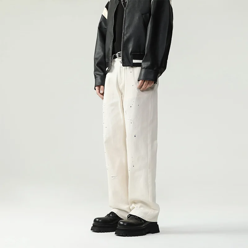 WTHT موضة الرجال الكتابة على الجدران تفعل التصميم القديم عادية الدينيم السراويل العصرية واسعة الساق فضفاض مستقيم الجينز الذكور 2025 الخريف 2A2297 #4