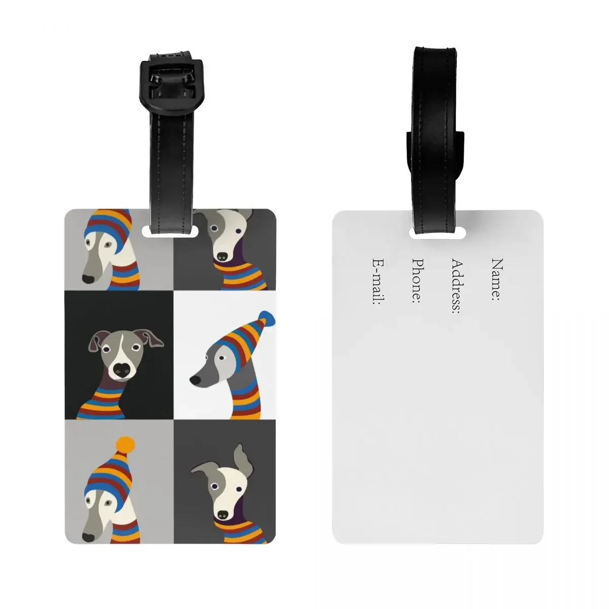 Funny Cartoon Greyhound Whippet Dog Luggage Tag for Suitcases Cute Sighthound Hound Baggage Tags Privacy Cover Name ID Card