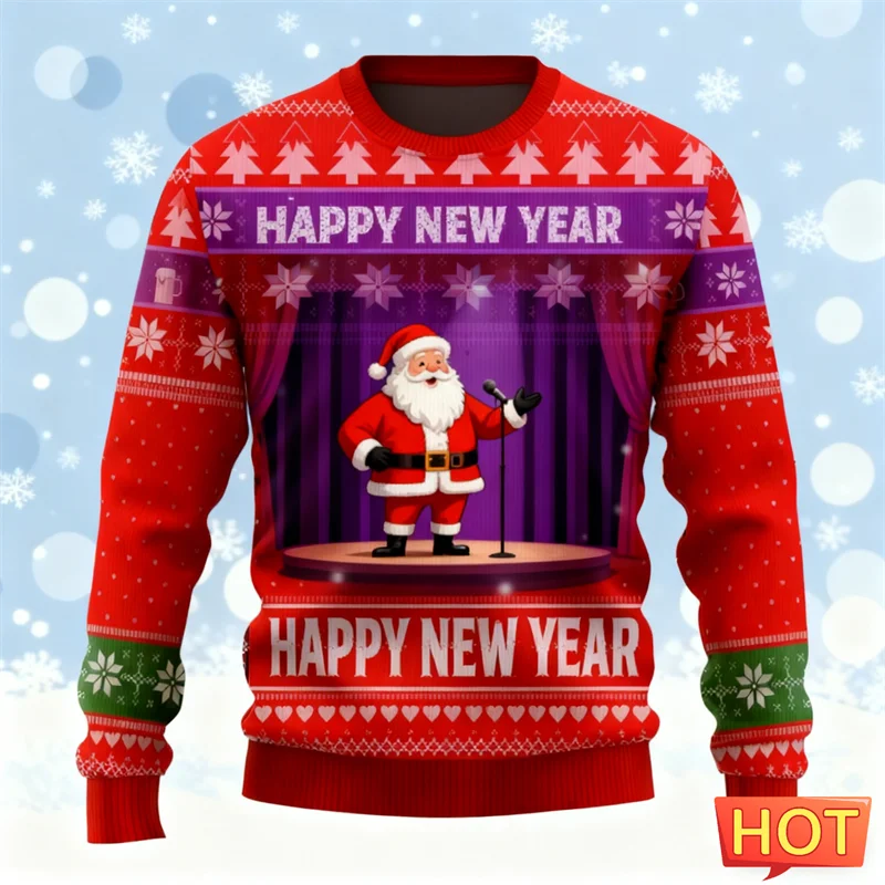 مضحك الكرتون سانتا كلوز القبيح عيد الميلاد سترة موضة رجالي طاقم الرقبة ثلاثية الأبعاد مطبوعة عيد الميلاد بلوزات عادية المتضخم البلوفرات