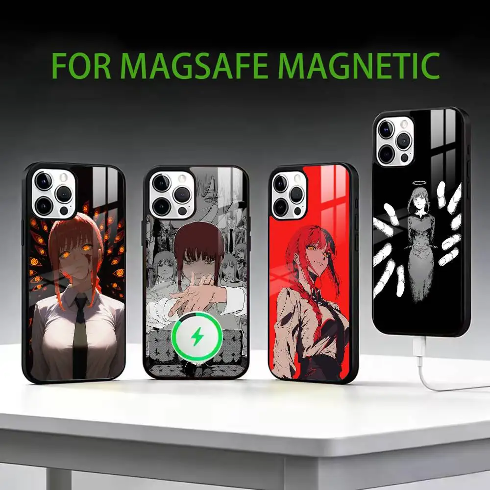 

M-Makima Phone Case For iPhone17,16,15,14,13,12,11 Plus,Pro Max Magnetic For Magsafe Wireless Charging