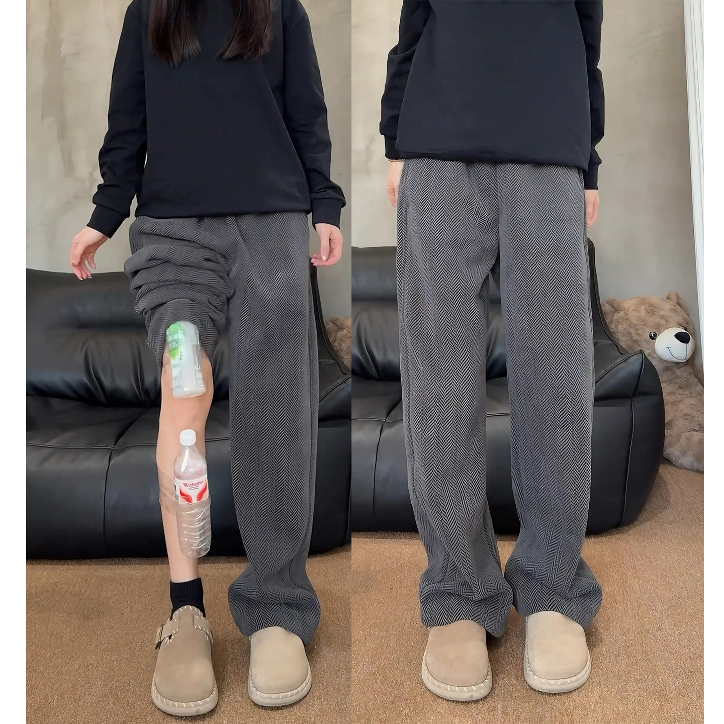 

Deep ey Tweed Thiened Fce Wide Leg Pants Knife Casual Trousers for Men Straight Cut High Waist Corduroy Slimming