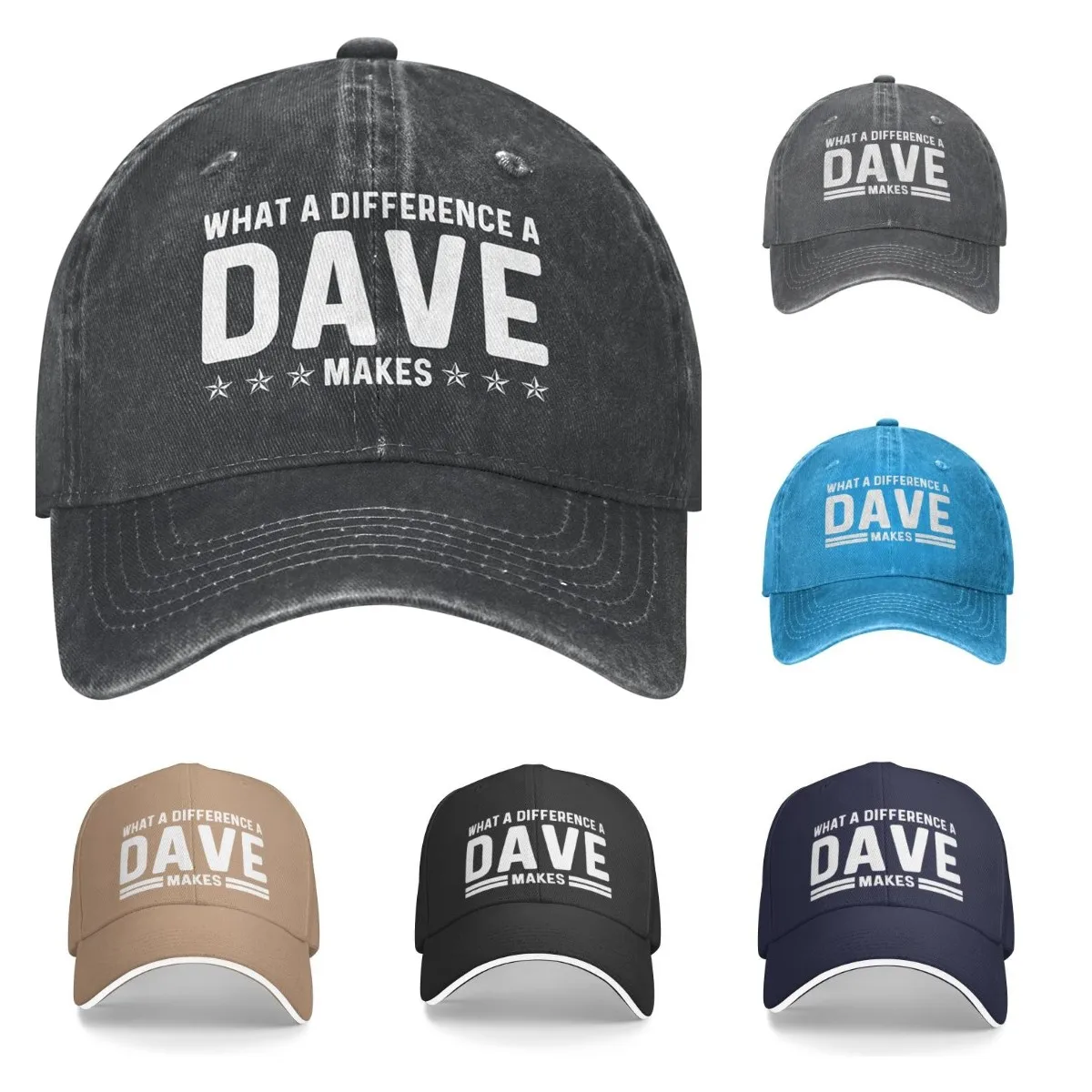 What A Difference A Dave Makes Denim Baseball Cap Hat for Men Dad Hat with Design Hats Four Seasons Casual Polyester One Size