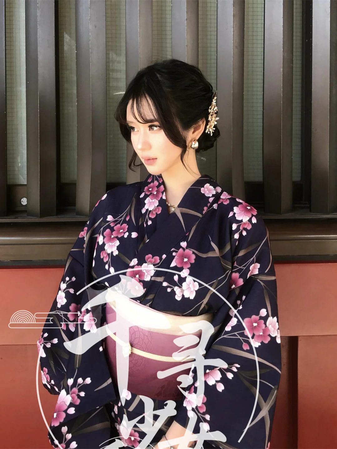 Deep Blue Sakura Traditional Japanese Kimono Bathrobe Women's Fashion Photography Clothing New Arrival Photo Studio