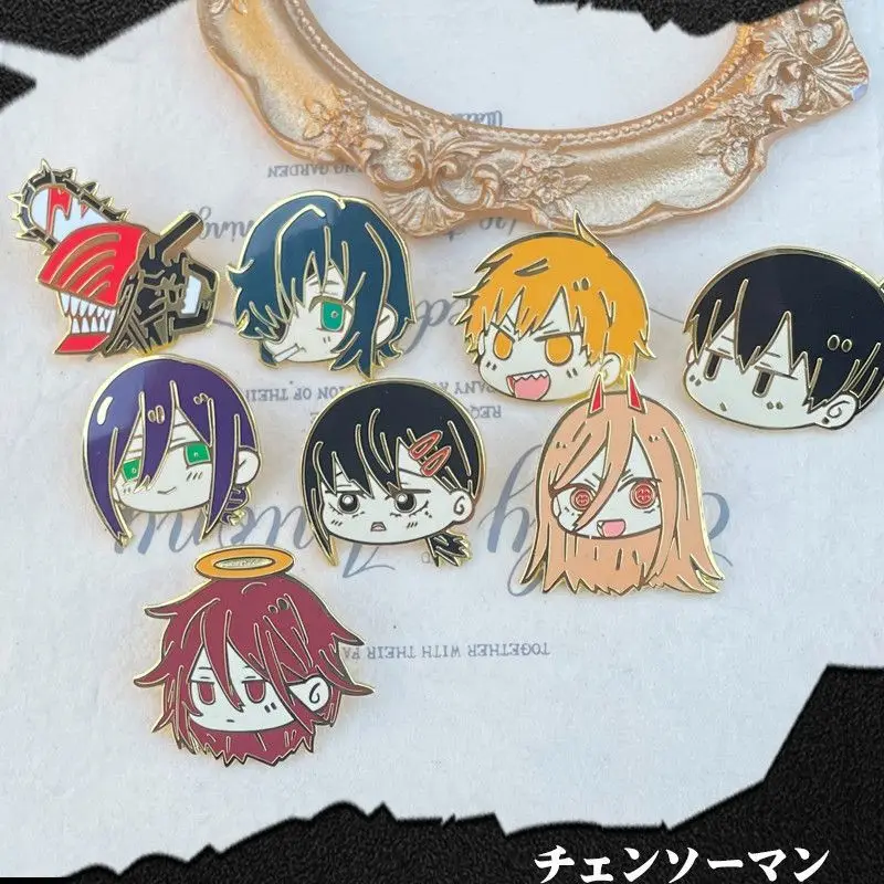 Hot Sale Anime Chainsaw Man Metal Badges Pochita Power Brooches for Women Men Clothes Badge Bags Decoration Gifts