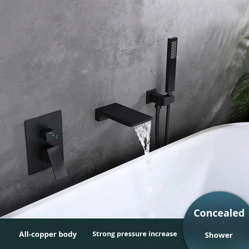 All-Copper 3-Hole Modern And Simple Design Wall-Mounted Shower Set With Rain Spray Round Shower Head For Home & Hotel Use