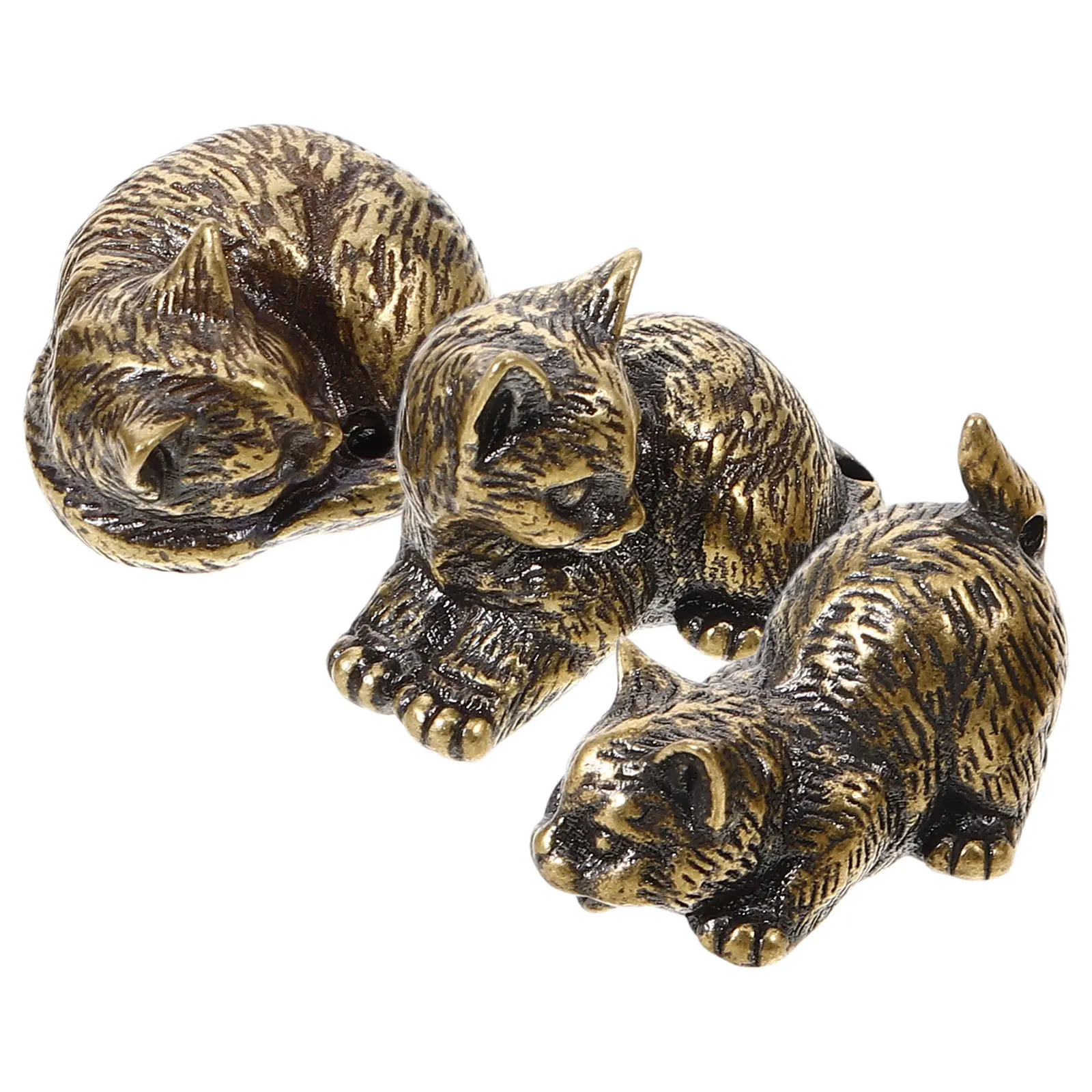 

3Pcs Mini Brass Lucky Cat Statue Vintage Cat Decor for Desktop Brass Animal Ornament Home Office Desk Accessory