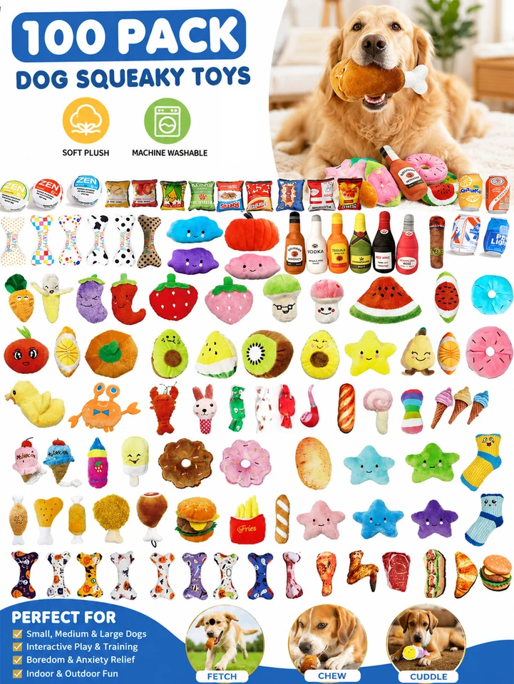100-Piece Set of Random Color and Style Plush Dog Toys, Tpr Knot Toys, Dog Chew and Squeaky Toys, Teeth Cleaning Knot Toys, Dog