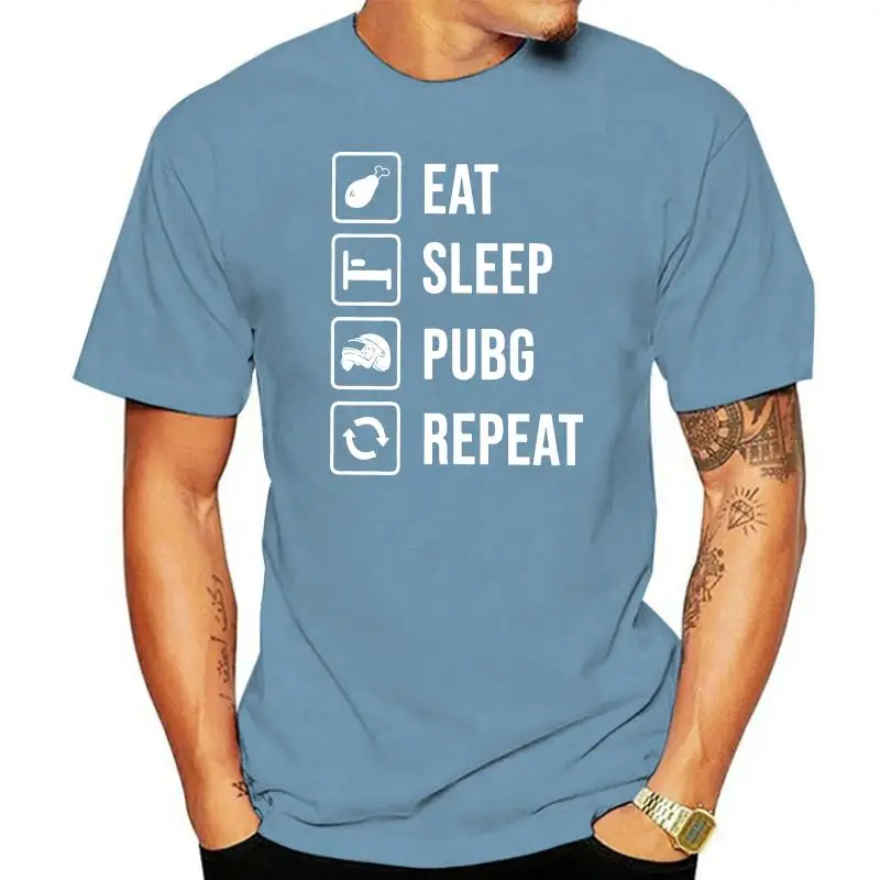 Eat Sleep PUBG Repeat Men's T Shirt Playerunknown's Battlegroundseat Tops Short Sleeve Men Cotton Tees Streetwear