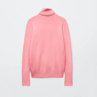 Suéter de Cuello Alto con Hebilla Metálica para Mujer, Estilo Dulce, Manga Larga, Largo Regular, Color Sólido, Nuevo Estilo O...