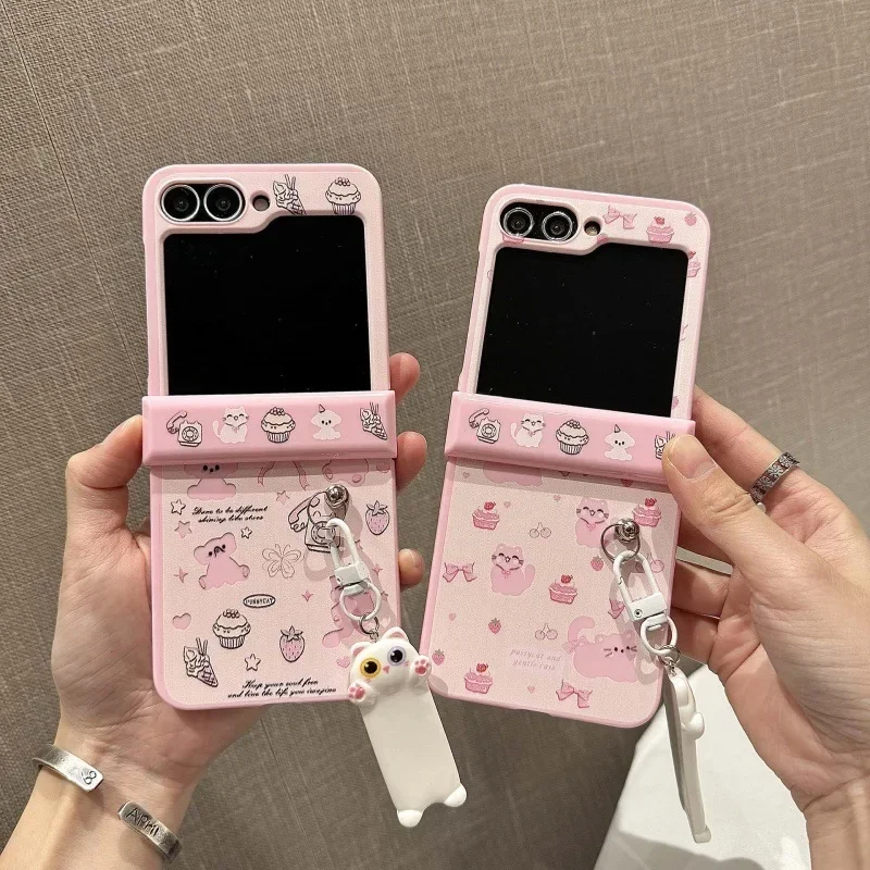 

Cute Pendant Pink Phone Case for Samsung Galaxy Z Flip 6 5 4 3 Protective Back Cover for ZFlip4 ZFlip5 ZFlip6 Case
