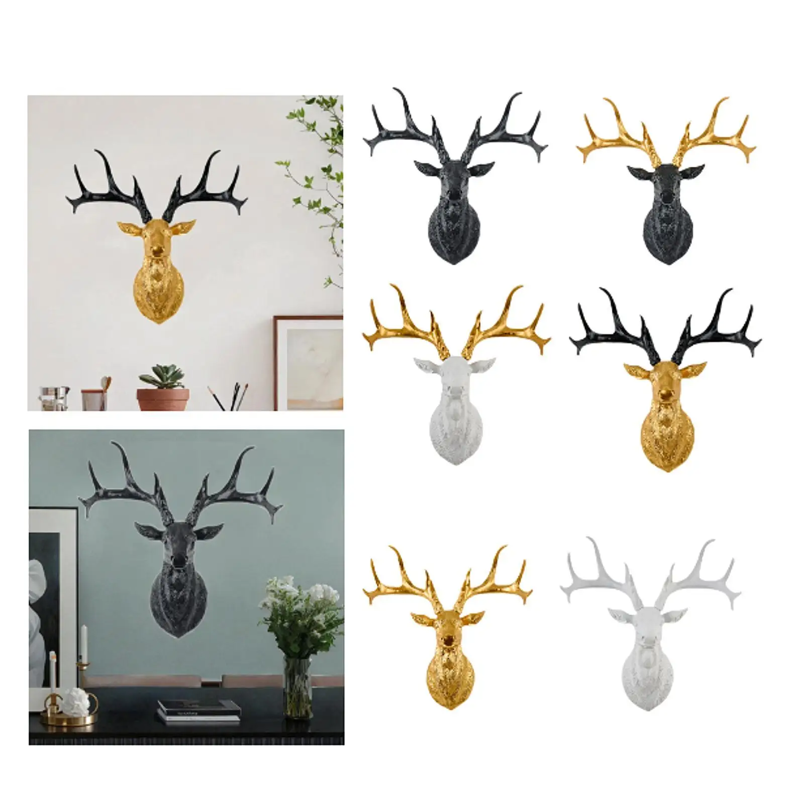 Deer Head Statue Wall Mounted Resin Animal Heads Decor for Bedroom Corridor Shop Holiday Festive Gift