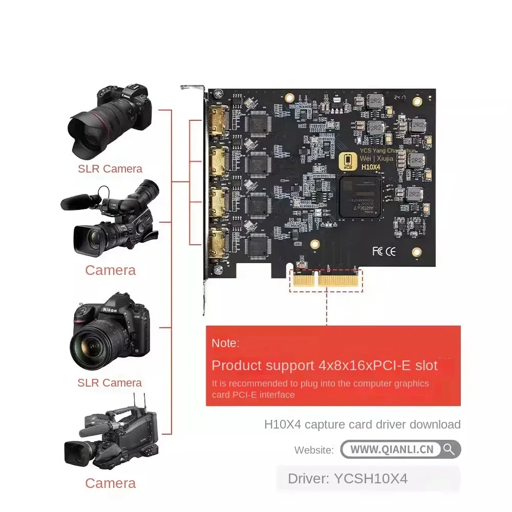 YCS H10X4 Card Slot Acquisition Card 4-channel HDMI1080P PCIE Version 1080P 60Hz Input Multi Sport Expansion Board Test Tools