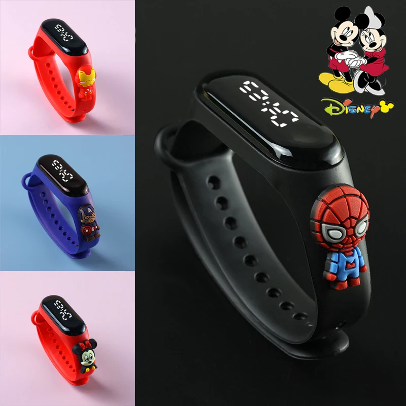 Jam tangan pintar anak Disney, jam tangan pintar olahraga anti air, gelang silikon luar ruangan, jam tangan elektronik anak