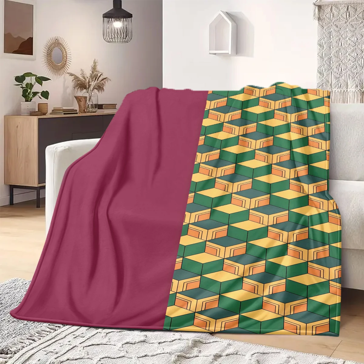 Demon Slayer Art Flannel Blanket Unique Design Fit For Bedroom Chair Sofa Bed Picnic Travel -HE31