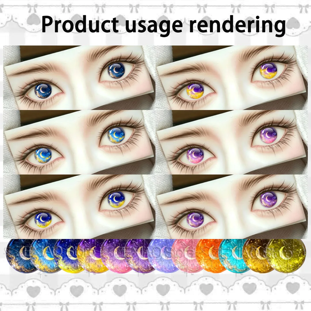 12PCS Blythe Doll Eyes Glitter Galaxy Crescent Moon Pattern Photo Glass Eye10/12/14/16/18mm Dragon Cat Eye Jewelry MIX Pupil Eye