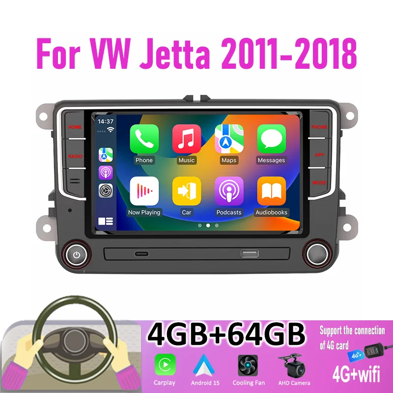 

7 Inch Car Radio For VW Jetta 2011-2018 4G+WIFI Google Map Android 15 Support Wireless Apple Carplay Rear Camera GPS