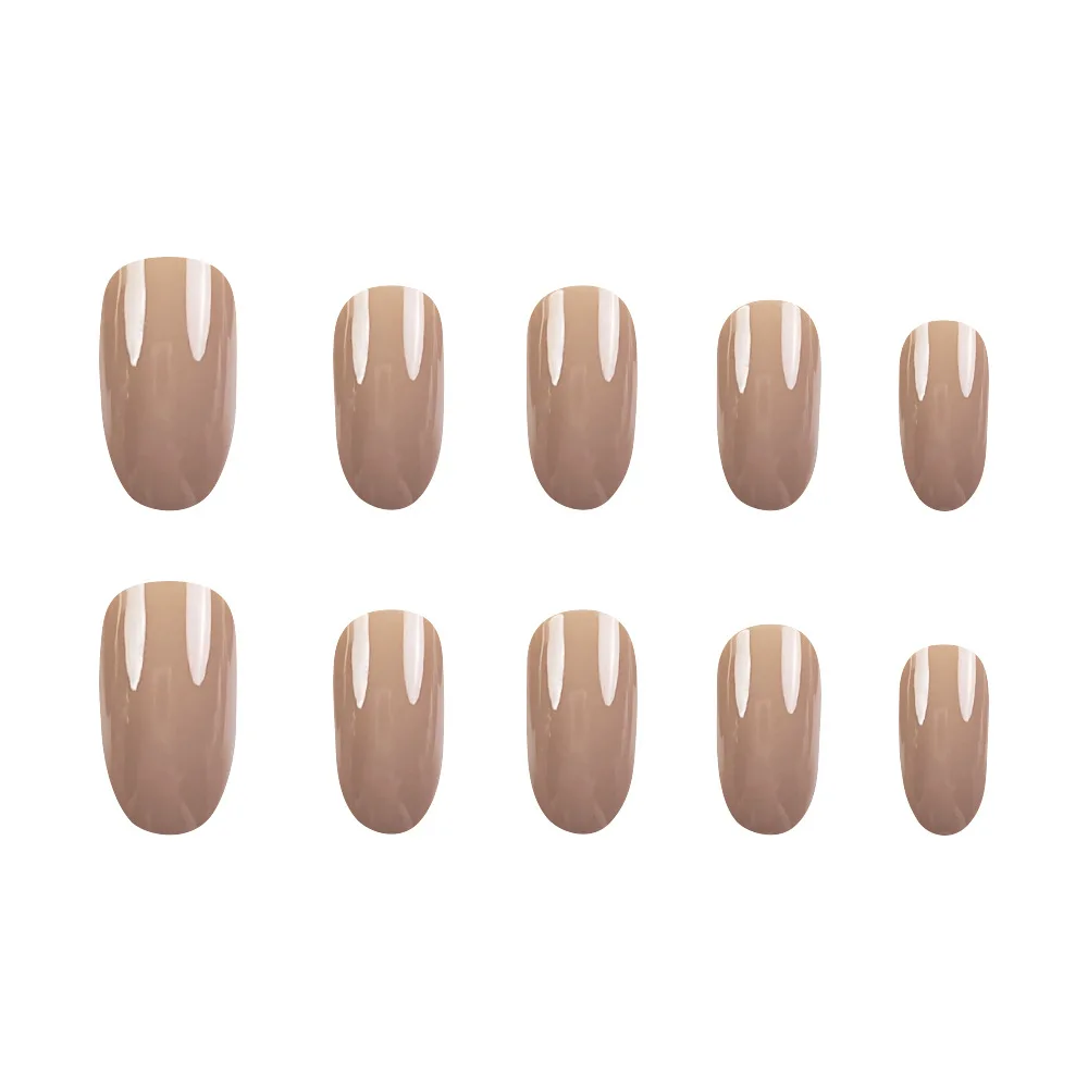 

2026 new style simple round head milk tea nude color solid color fake nail patches 24 pieces of armor