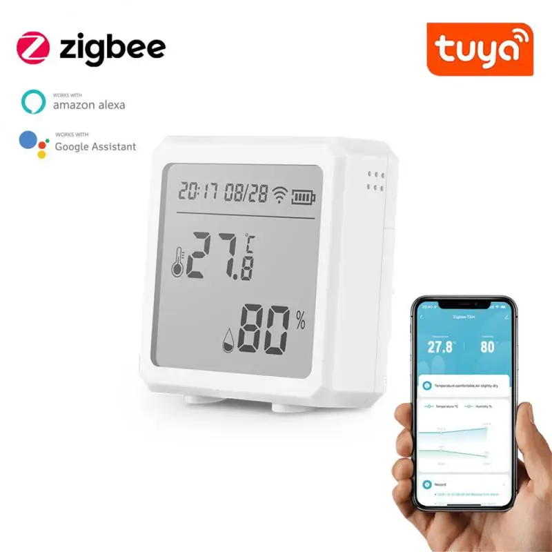 Sensor de Monitor de temperatura y humedad TUYA Zigbee, compatible con Alexa, asistente de Google Home, pantalla LCD, termómetro Hyg