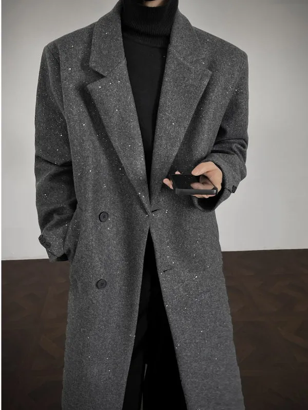 

ey Tweed Men's Overcoat Long Loose Knee-Length Autumn Winter Faion Briti Sle Windbreaker Coat Youth Sle Warmth