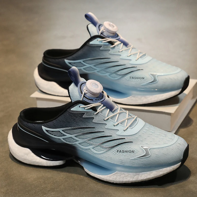 남성용 메쉬 하프 슈즈 뮬 폐쇄 발가락 캐주얼 신발 여름 백리스 슬리퍼 로퍼 맨 슬라이드 남성 세미 드래그 스포츠 신발