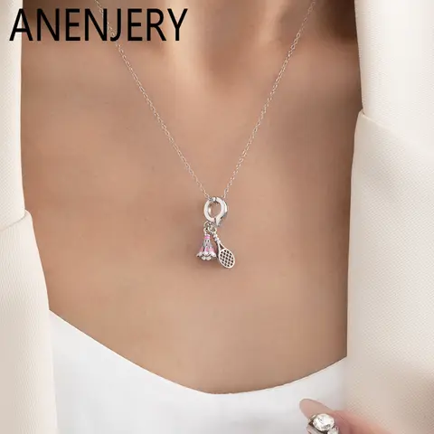 ANENJERY 316L collar con colgante de bádminton colorido de acero inoxidable para mujer moda nueva tendencia joyería de personalidad regalo al por mayor