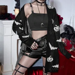 Dark Punk Halloween Bat Pumpkin Pattern Front Cardigan Jacket Loose Large Cardigan