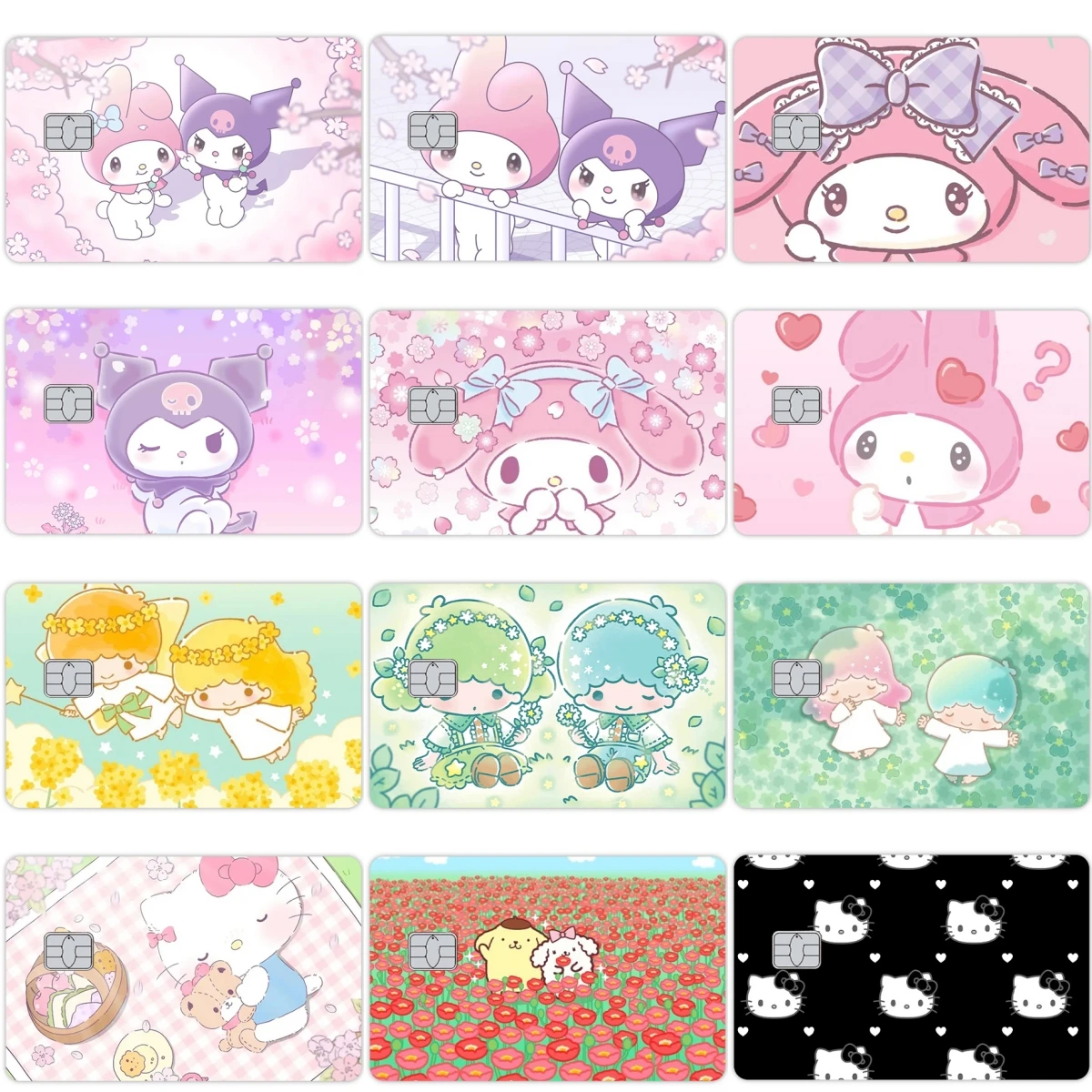 

Kawaii Kuromi Melody Little Twin Star Pink Series Кредитная дебетовая карта Матовые наклейки из ПВХ Аниме Мультфильм Передняя декоративная пленка Кожа