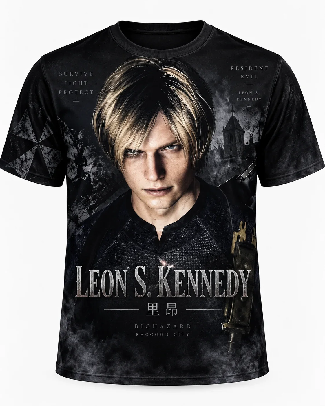 Resident Evil Leon S. Kennedy 3D Full Print T-Shirt Game Character Portrait Unisex Casual Streetwear Short Sleeve Tops