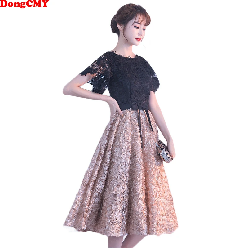 DongCMY New Short Party Cocktail Dresses Vestidos Flower Elegant Fashion Mini Midi Robes Soirees Gown Women Formal Dress