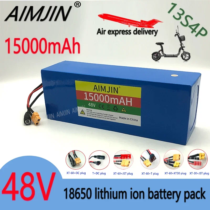 13S4P Li-Ion battery 48V15AH 18650 1000W battery for Electric Car Bicycle Scooter,With BMS Charger Multiple plugs to choose from