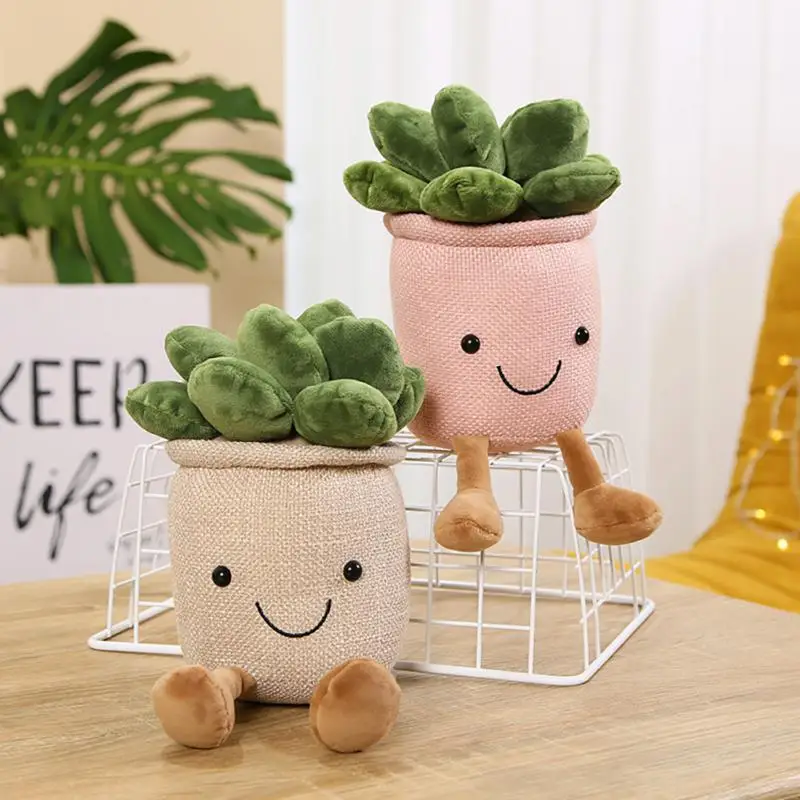 Lifelike Tulip&Succulent Plants Plush Stuffed Decor Toys Soft Bookshelf Decor Doll Creative Potted Flowers Pillow for Gift