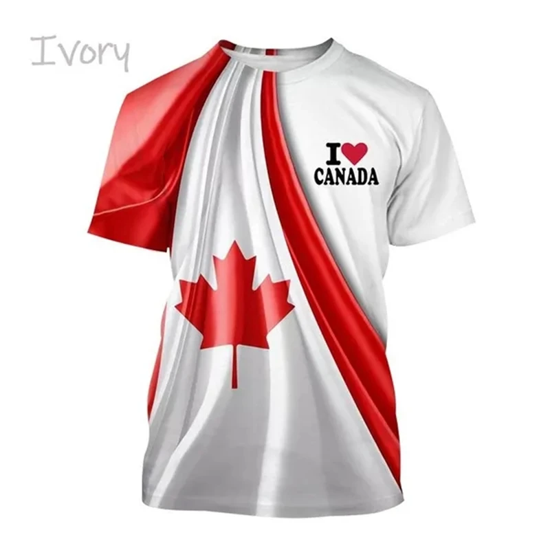 I Love Canada Flag Graphic T Shirt For Men Clothing Canadian Emblem Tee Shirts Unisex Women 3D Happy Canada Day Printing T-shirt