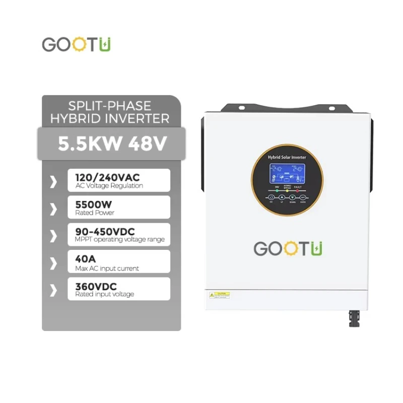 GOOTU American Standard 5.5KW 48V Hybrid Inverter Split Phase MPPT 90-450VDC Split Phase Inverter 120V 240V