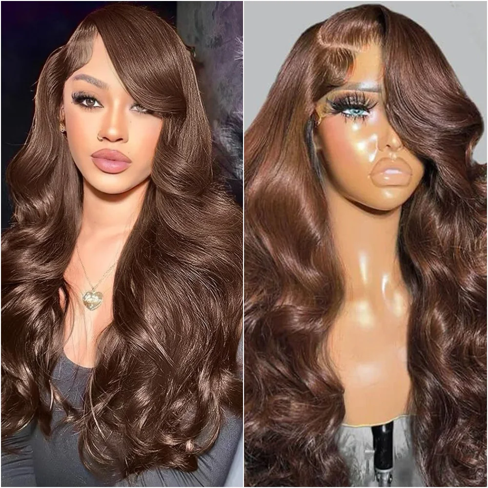 

220% Density Chocolate Brown Body Wave 13x6 HD Lace Front Human Hair Wig 13x4 Lace Frontal Brazilian Wigs Preplucked For Women
