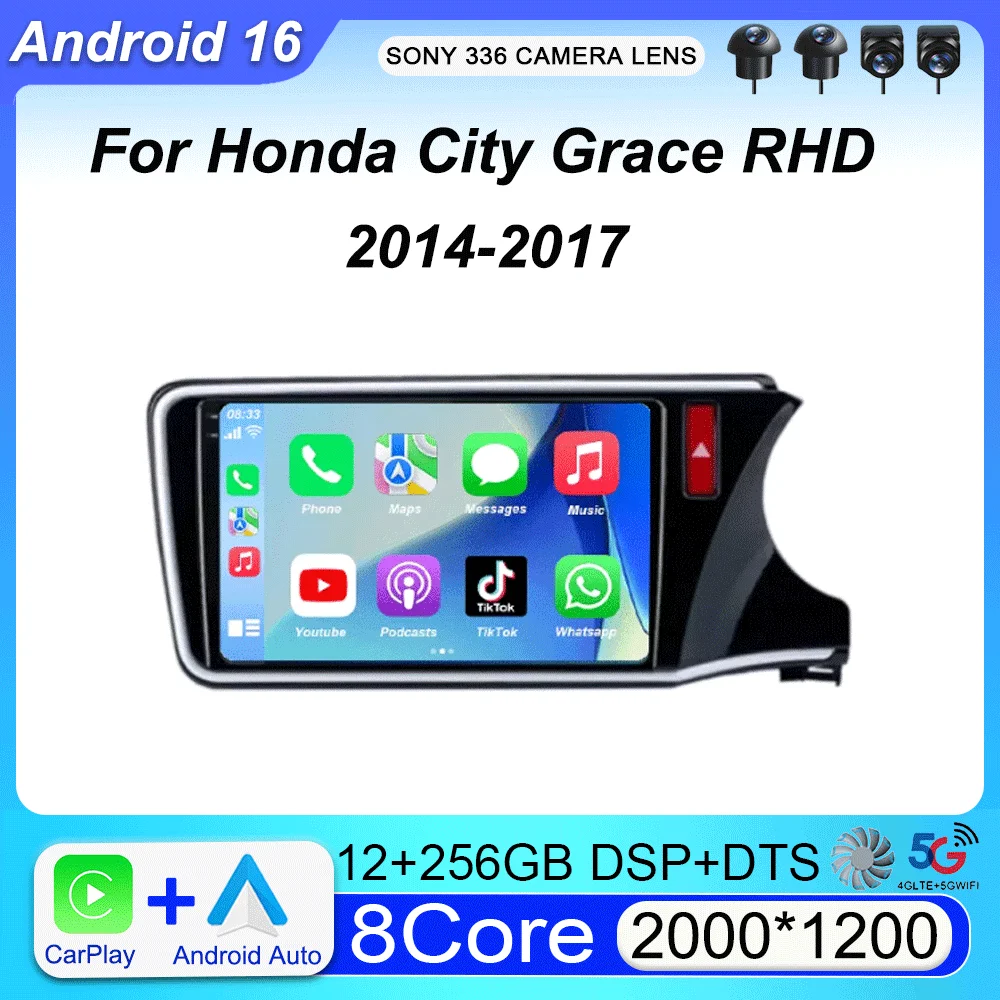 

10-дюймовый Android-плеер 16-го поколения для Honda City Grace RHD 2014-2017, автомобильная магнитола, стереосистема, мультимедиа, GPS, DVD, сенсорный экран