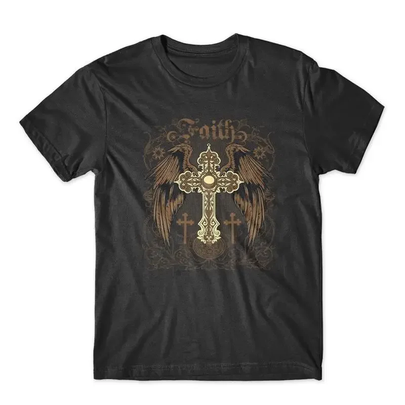 

Faith Winged Cross Graphic Tee Men's Premium Cotton Short Sleeve T-Shirt