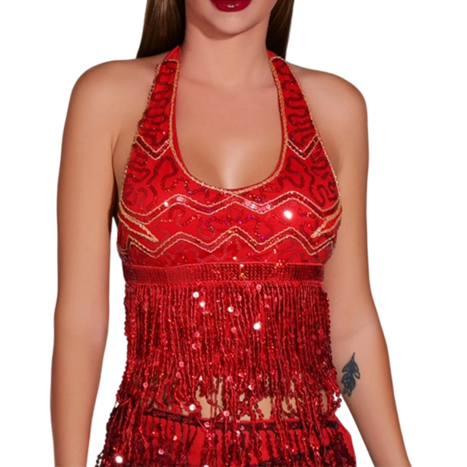 المرأة مثير مطرزة شرابة أعلى أداء الرقص الشرقي الترتر شرابة أعلى المرأة مطرزة أعلى التألق ملابس رقص البطن #2