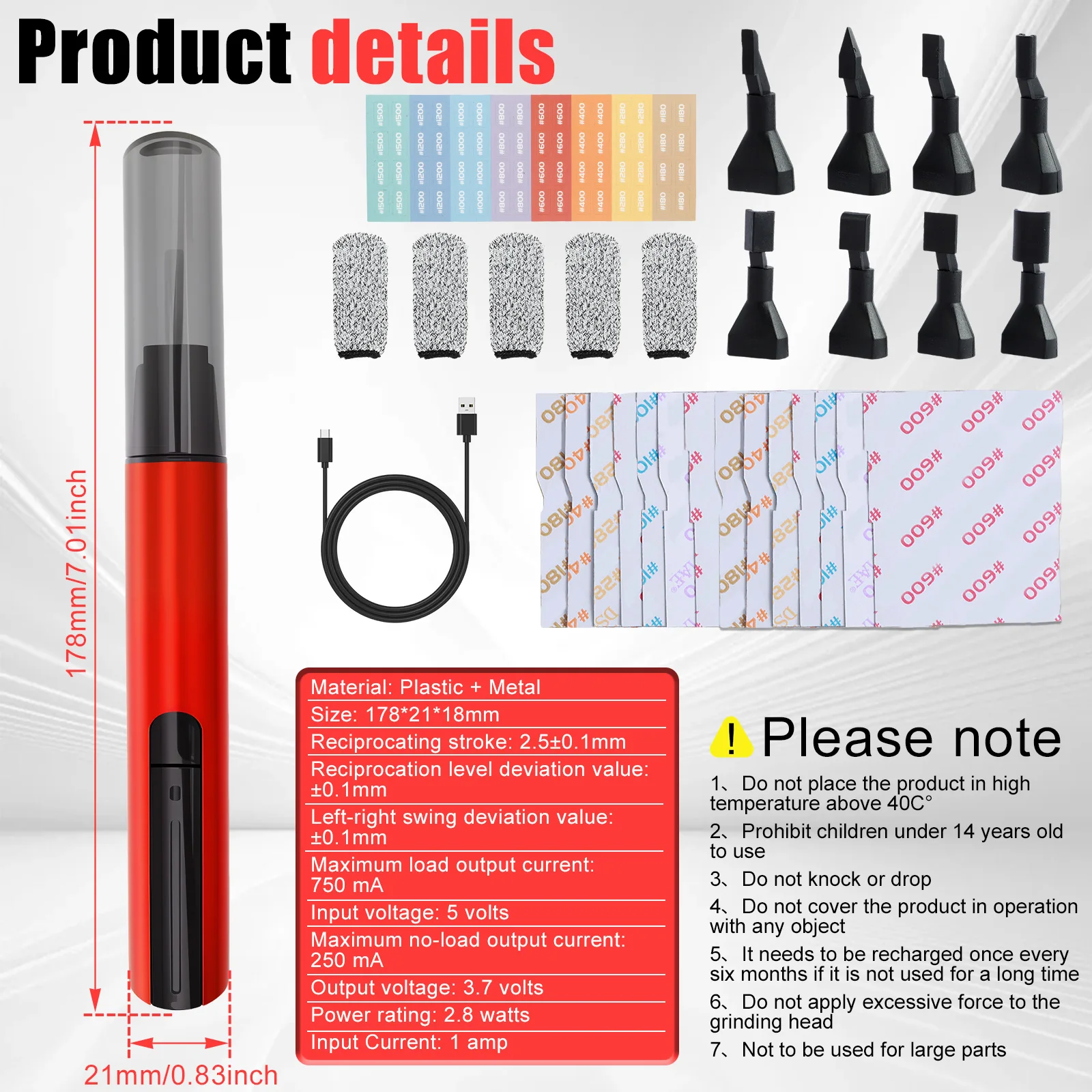 Electric Reciprocating Sander Mini Pen Detail Sander Tool USB Quick Charging Sanding Pen 3 Gears Adjustable for Grinding Polishi