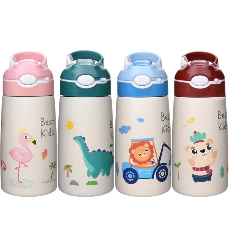 

316 stainless steel insulated cup 400ml cute duckbill cup, green dinosaur, blue lion car, brown bear, pink bird