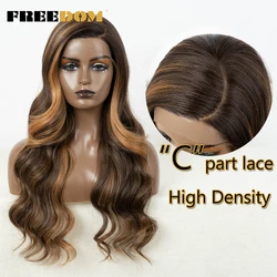 Synthetic Lace Front Wigs For Women C Part Highlight Body Wave Synthetic Lace Wig Ombre Grey Brown Rose Red Cosplay Wig